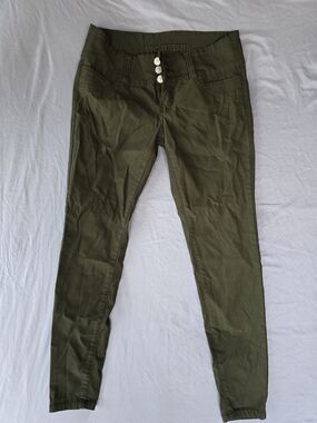 VIP Olive Green High-Waist Button-Front Pants